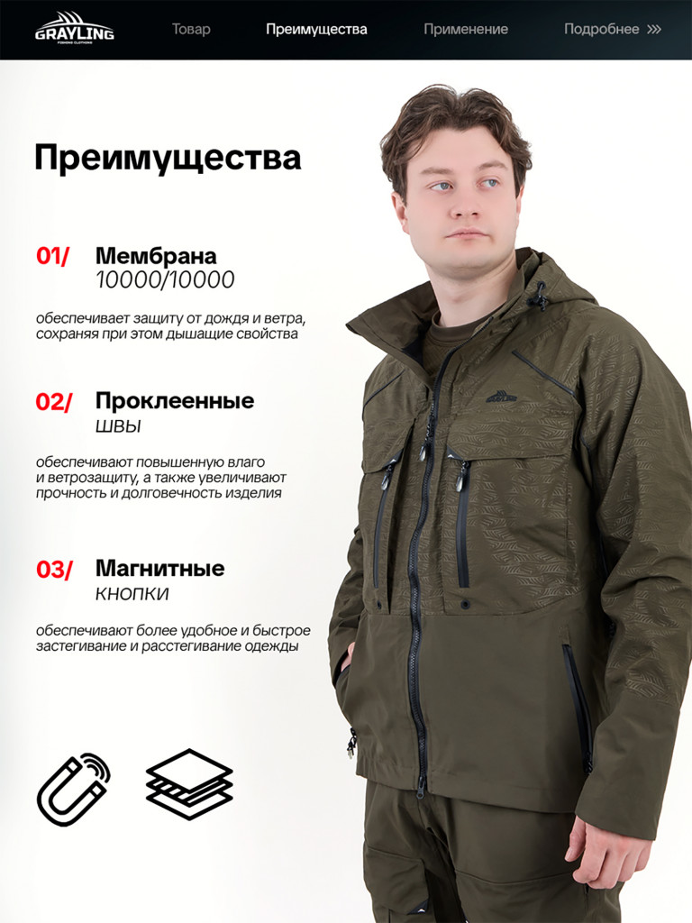 Костюм летний мембранный Тугур для рыбалки GRAYLING, хаки