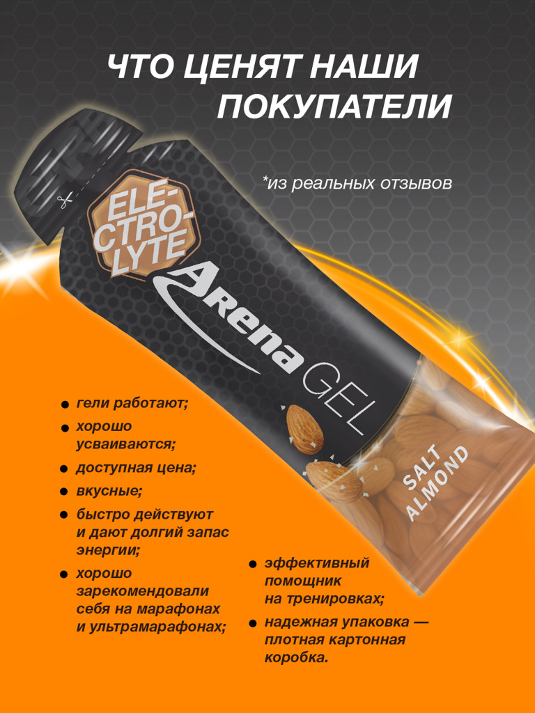 Энергетический гель Arena с электролитами, 8 штук, соленый миндаль