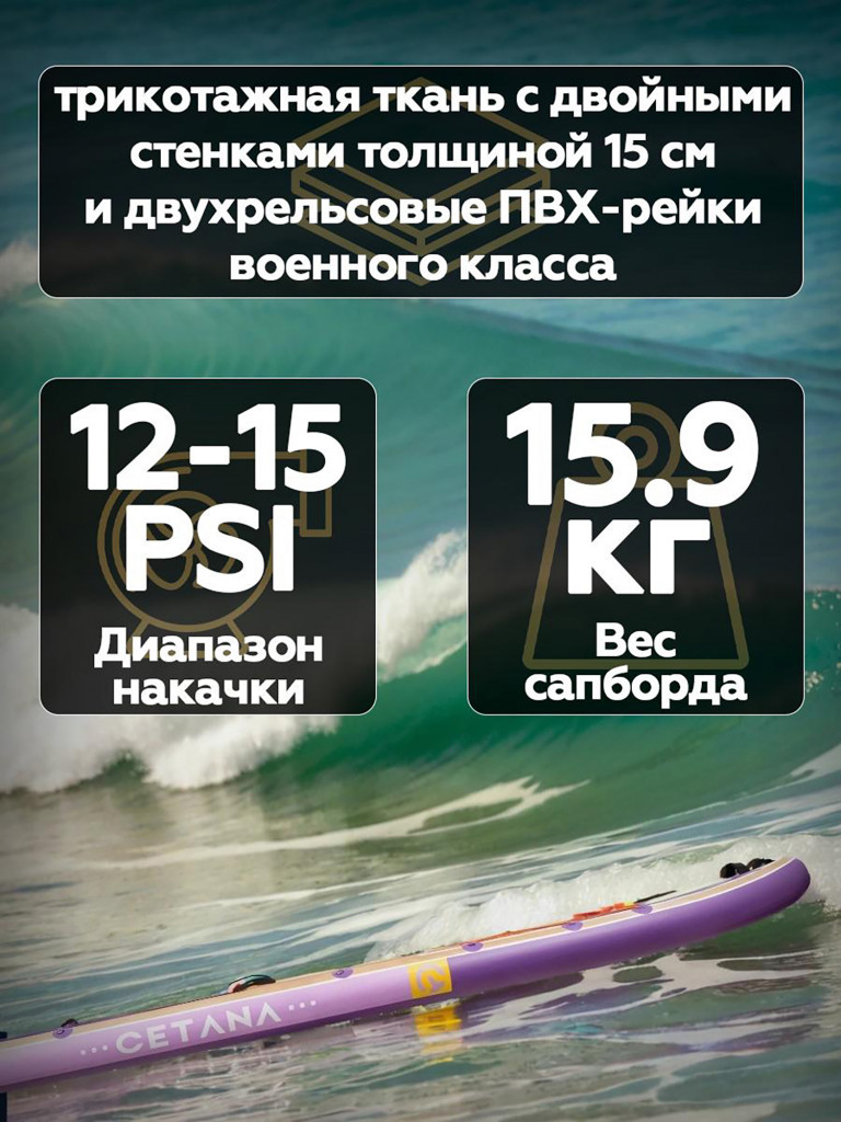 Надувная SUP-доска CETANA FANTASY PURPLE STD 11'6''351х89х15 см / Сапборд для отдыха на воде