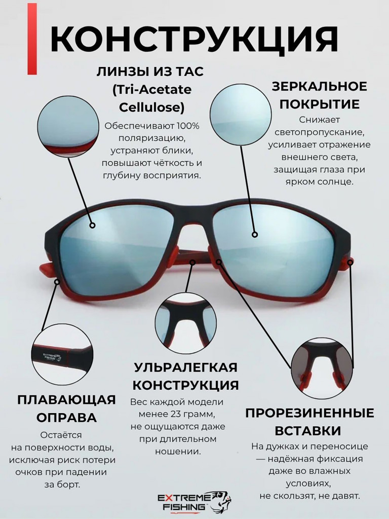 Очки солнцезащитные поляризационные Extreme Fishing Obsession OBS-134, линзы белый зеркальные, для рыбалки и вождения
