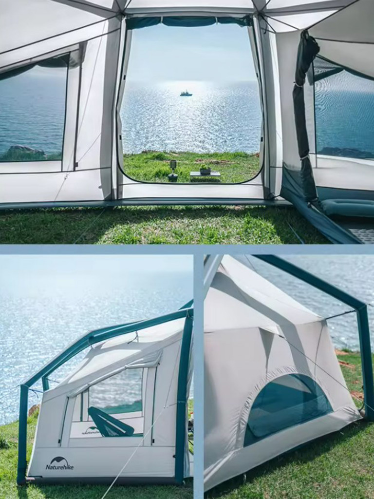 Палатка Naturehike Lingfeng Air 12.0 2-местная, быстросборная, надувной каркас, бело-голубая