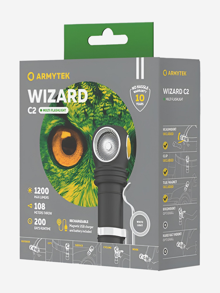 Фонарь налобный Armytek Wizard C2 v4 Magnet USB, холодный свет
