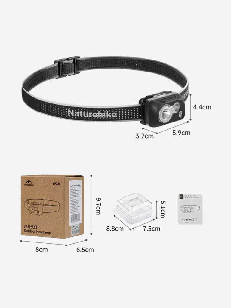 Водонепроницаемый налобный фонарь Naturehike IP68, черный