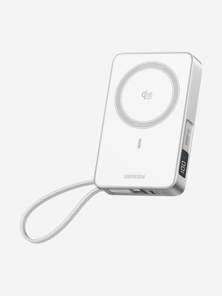 Внешний аккумулятор UGREEN PB773 (95027B) "MagFlow" 30W W-less 10000mAh Qi2.2 Power Bank&Built-in Cable (CCC) со встроенным кабелем USB-C