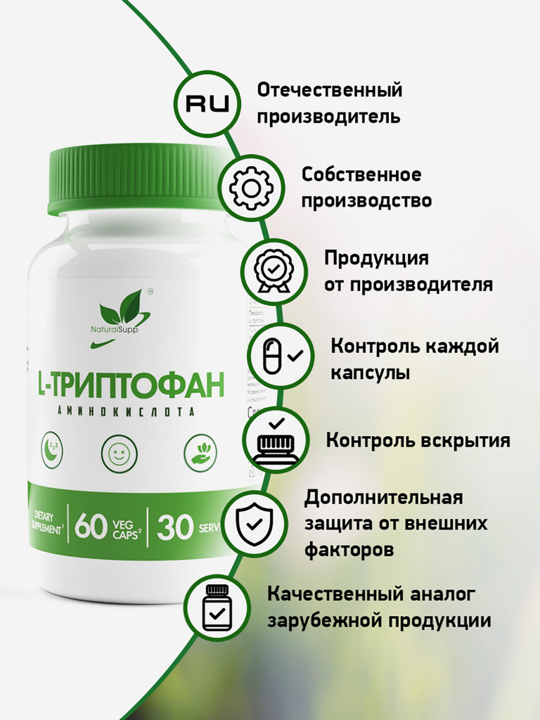 Триптофан, NaturalSupp, 60 капсул