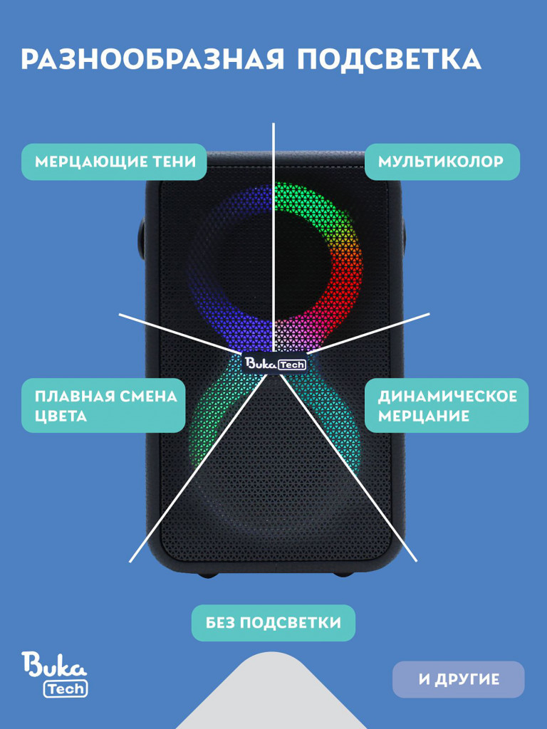 Беспроводная портативная колонка с двумя микрофонами BukaTech Nika Black, 20 Вт