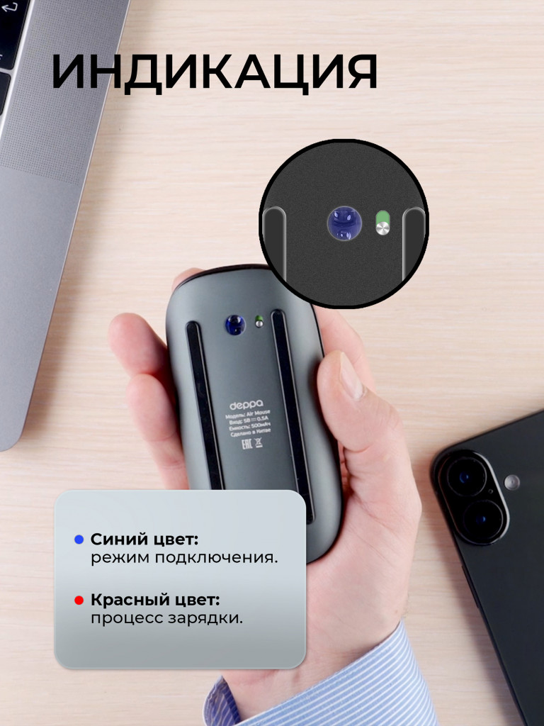 Мышь беспроводная Deppa Neo Mouse, Bluetooth 5.1, 500 мА-ч с сенсорной прокруткой