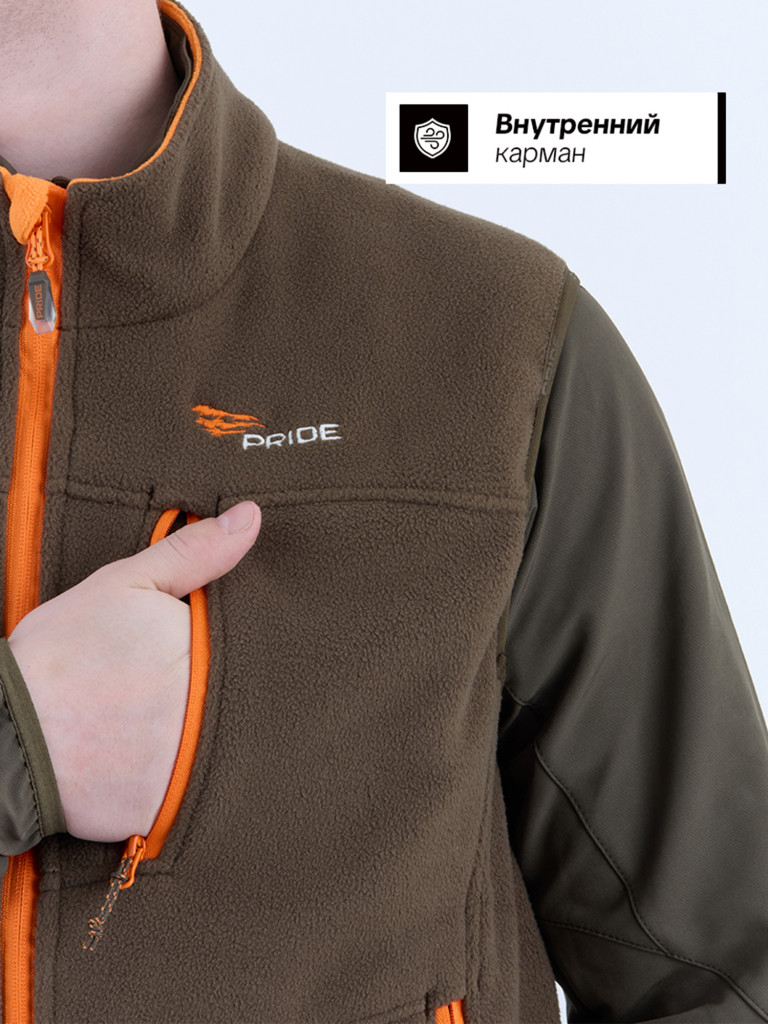 Флисовый жилет для охоты и рыбалки Кольт PRIDE, демисезонный, хаки