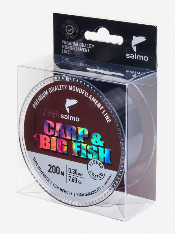 Леска флюорокарбон для рыбалки Salmo Diamond CARP & BIG FISH FLUORO COATED на карпа и крупную рыбу Dark Brown длина 200 м, диаметр 0,30 мм