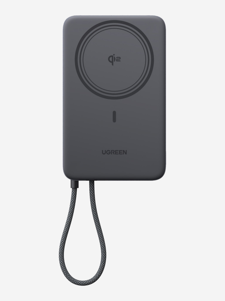 Внешний аккумулятор UGREEN PB570 (75982B) MagFlow Air Ultra-Slim 30W Magnetic 10000mAh Wireless Power Bank USB-C Cable. Цвет: серый космос
