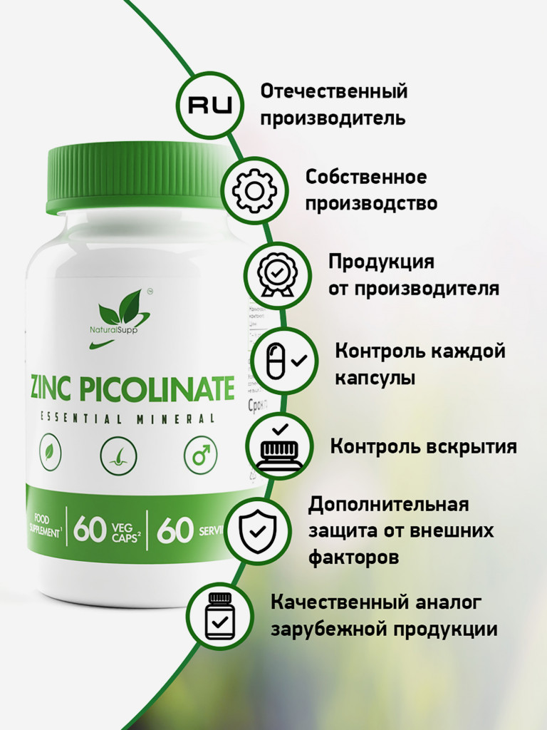 Пиколинат Цинка, NaturalSupp, 60 капсул