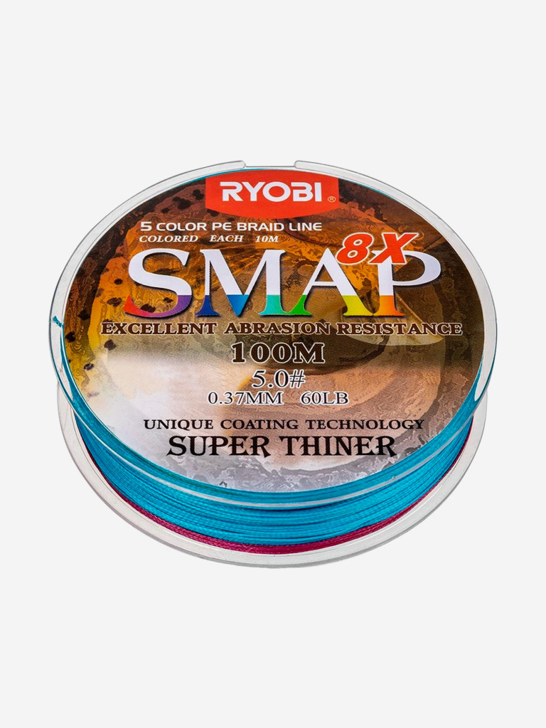 Шнур плетеный для рыбалки Ryobi SMAP PE8X, 100м, 0,37мм, 27кг, мультиколор