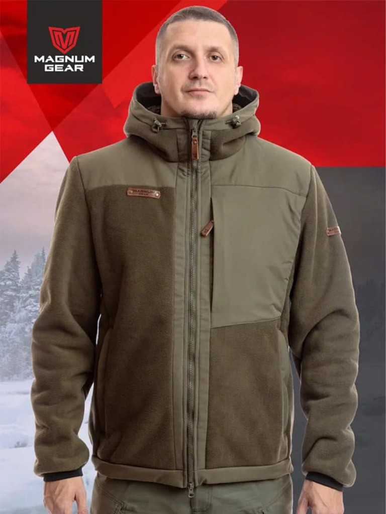 Толстовка флисовая мужская для рыбалки MAGNUM GEAR TROPHY хаки