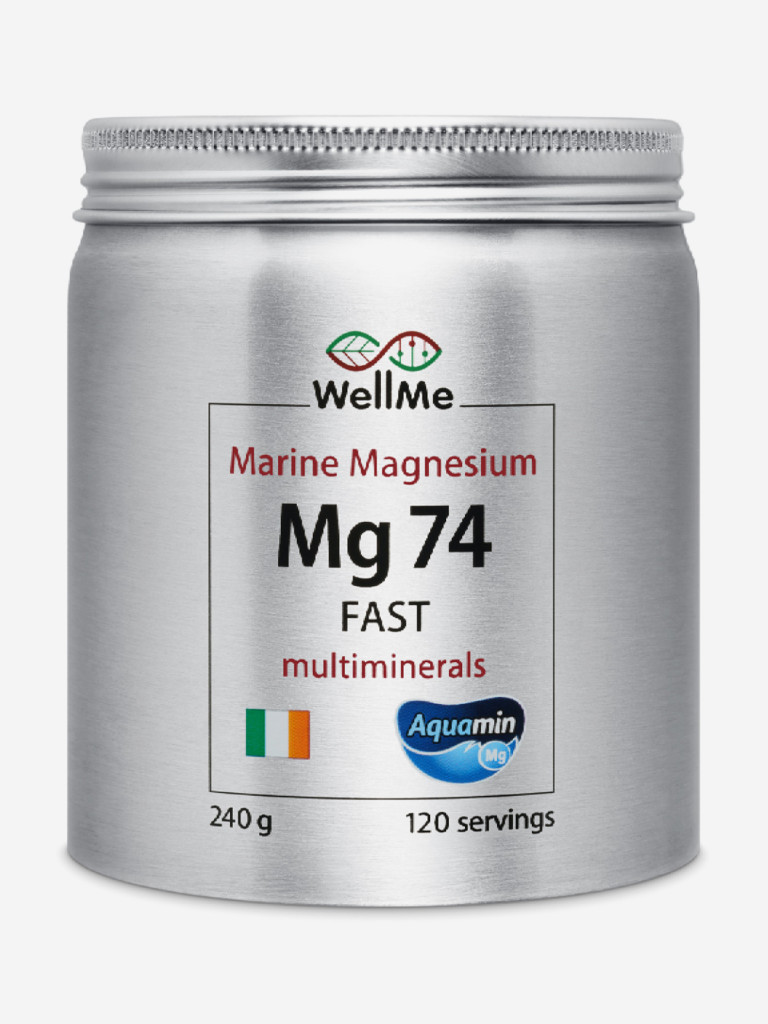 Биодоступный магний цитрат WellMe Mg 74 Fast с морскими минералами, порошок