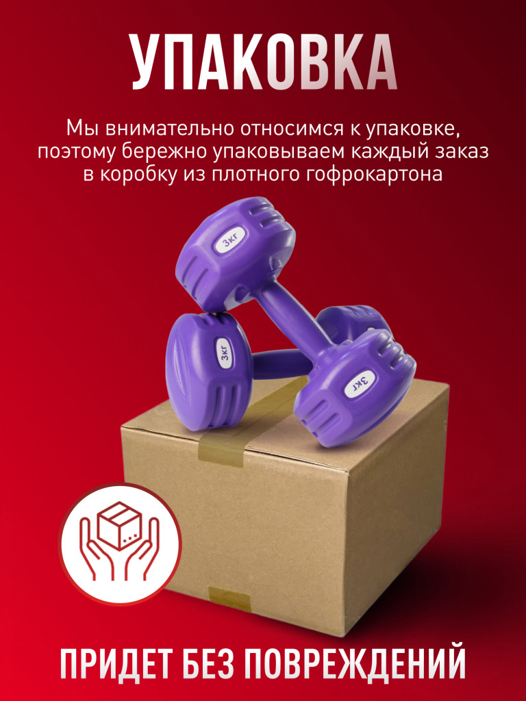 Гантели виниловые Гантели-в-Деле 3 кг 2 шт общий вес 6 кг фиолетовые