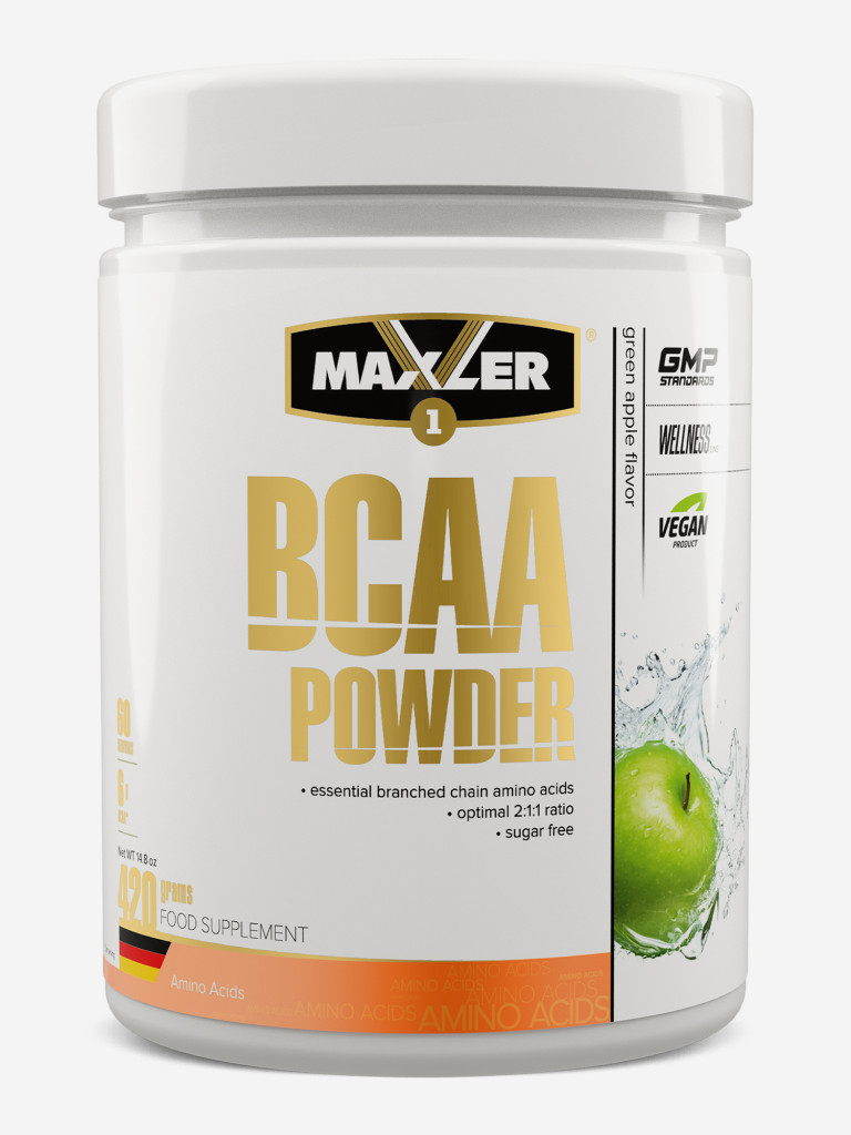 Аминокислоты Maxler BCAA Powder EU 420 гр. Восстановление и набор массы. Зеленое яблоко
