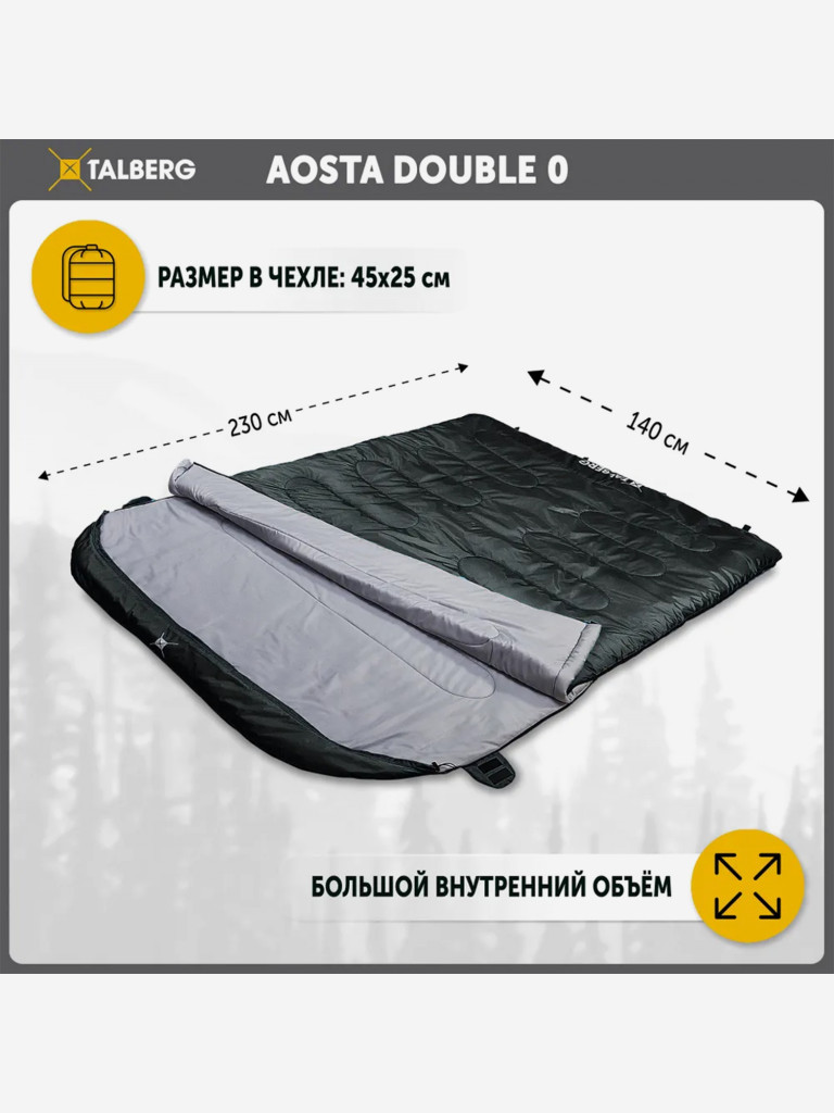 Двухместный спальный мешок TALBERG AOSTA DOUBLE 0°C, т.серый