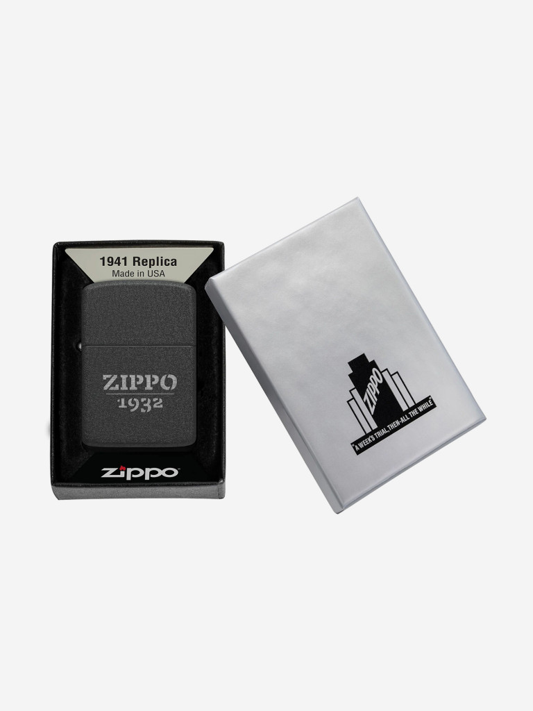 Зажигалка бензиновая ветроустойчивая Zippo 1941 Replica, Black Crackle