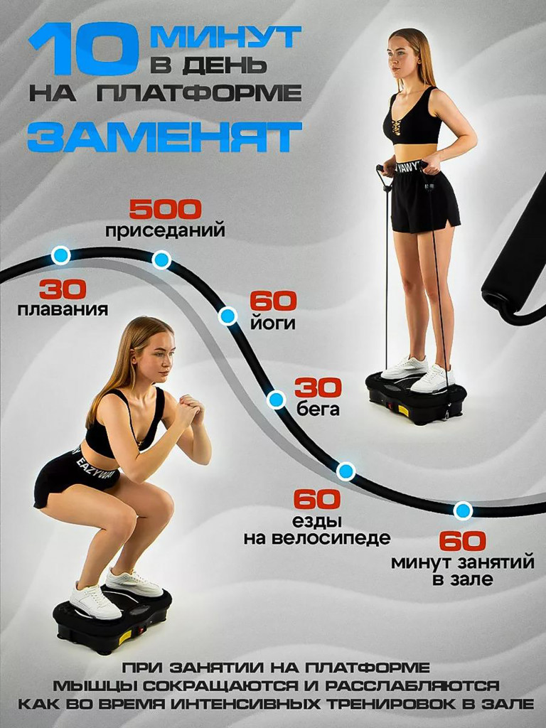 Виброплатформа Fitnesslive для похудения с эспандерами и Bluetooth модель 101 цвет черный
