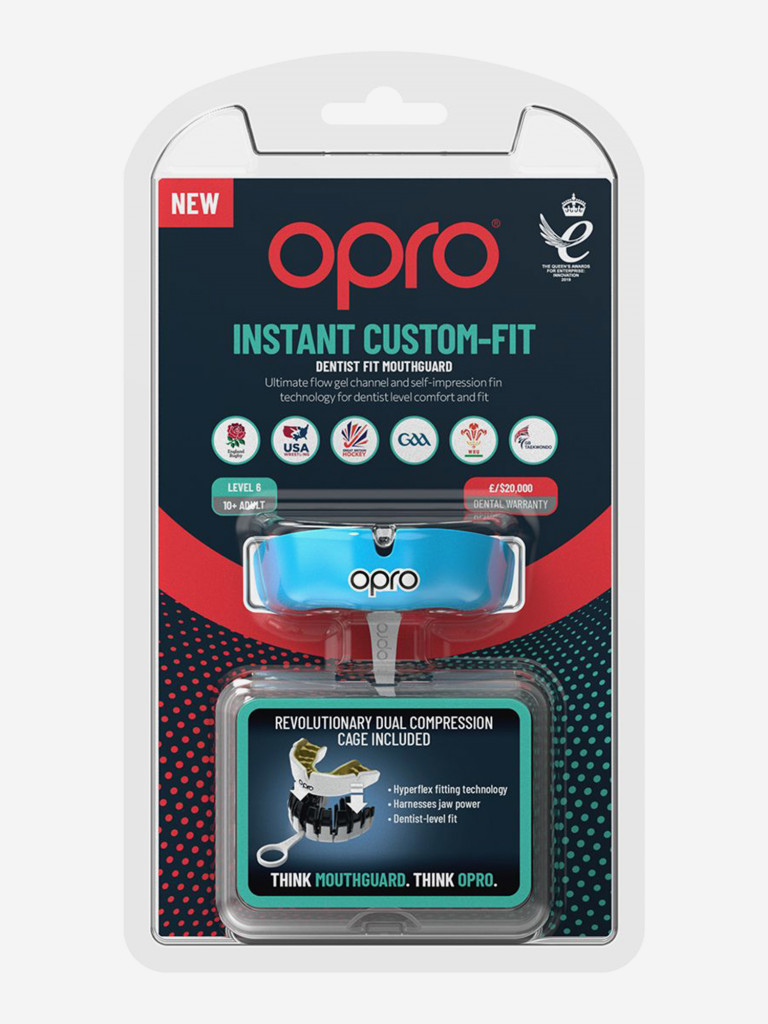 Боксерская капа взрослая, спортивная, защитная для зубов OPRO Instant Custom-Fit - Sky Blue/White