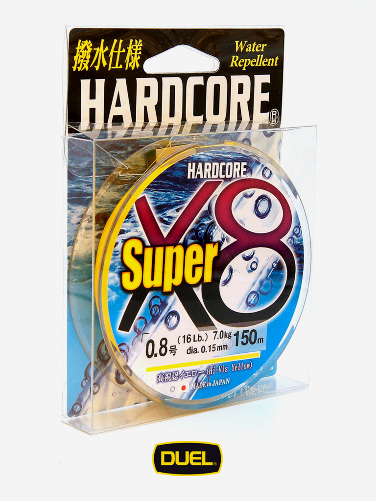 Плетеный шнур Duel Hardcore Super X8 hi-vis yellow 150 м #0.8 (0.150 мм) 7.0 кг