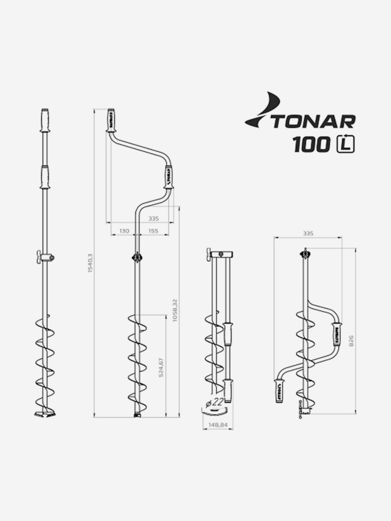 Ледобур ТОНАР ЛР-100Д левое вращение (LK-130LD) + чехол для ледобура + доп. комплект ножей