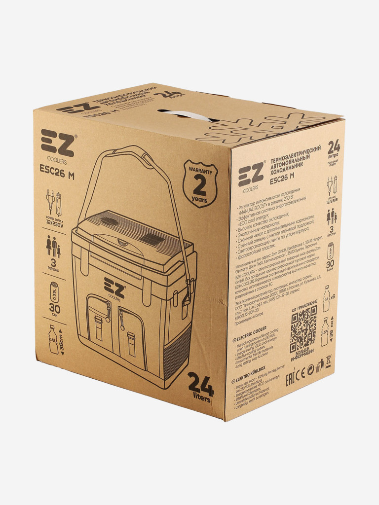 Термоэлектрический автохолодильник EZ COOLERS ESC 26М с двумя питаниями 12/220В, 24 л