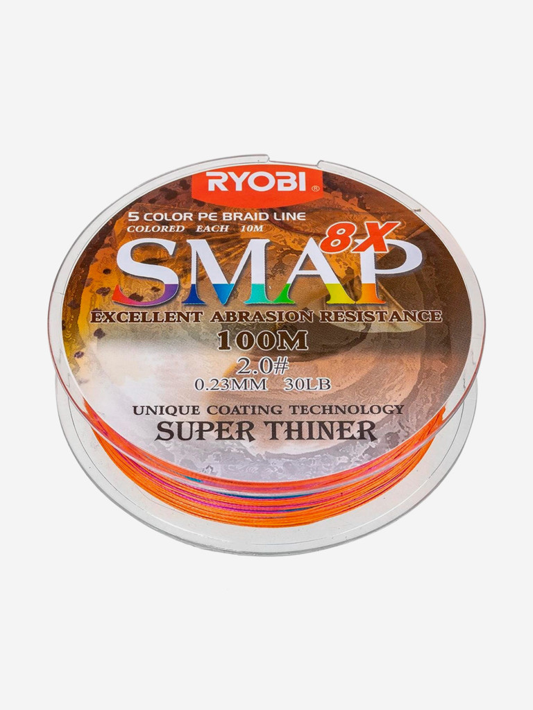 Шнур плетеный для рыбалки Ryobi SMAP PE8X, 100м, 0,235мм, 14кг, мультиколор