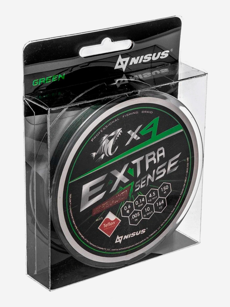Шнур плетеный для рыбалки NISUS Extrasense X4 PE, 150м, 0,14мм, 4,5кг, зеленый
