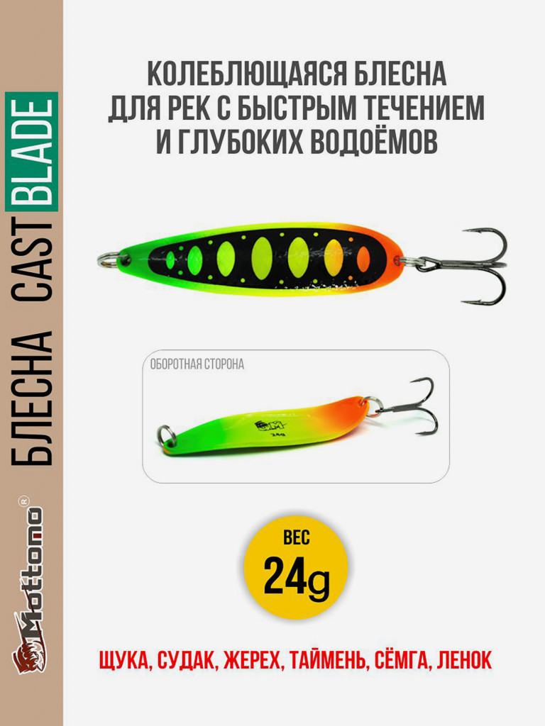 Блесна для рыбалки колеблющаяся Mottomo Cast Blade 24g Fire Tiger для спиннинга. Колебалка на щуку,судака,таймень