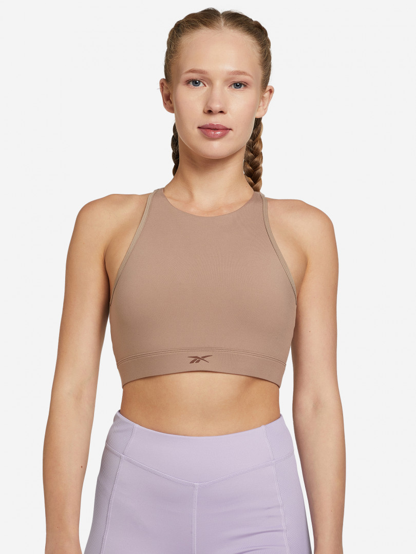 фото Спортивный топ бра reebok yoga long line sports bra, коричневый