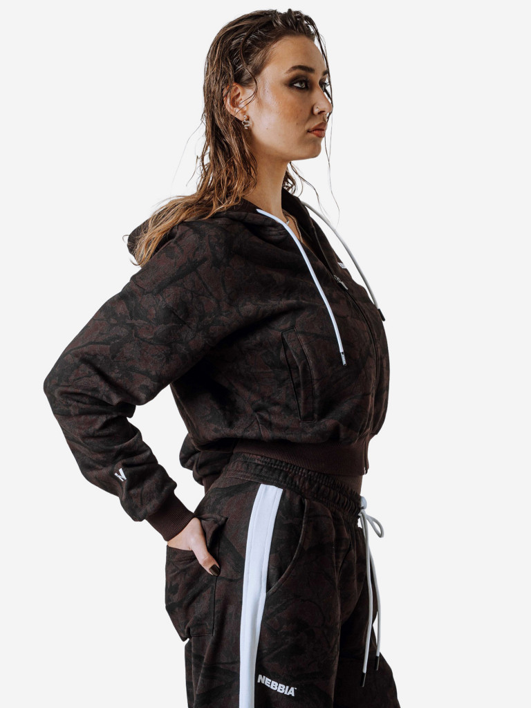 Толстовка женская NEBBIA Relaxed Zip Hoodie POWER 895 Dark brown camo
