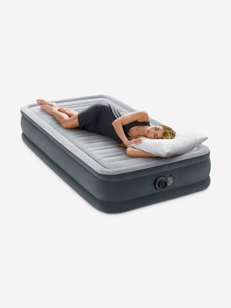 Кровать надувная Intex 67766 COMFORT-PLUSH MID RISE, Twin, 99х191х33 см, флок, с насосом 220В