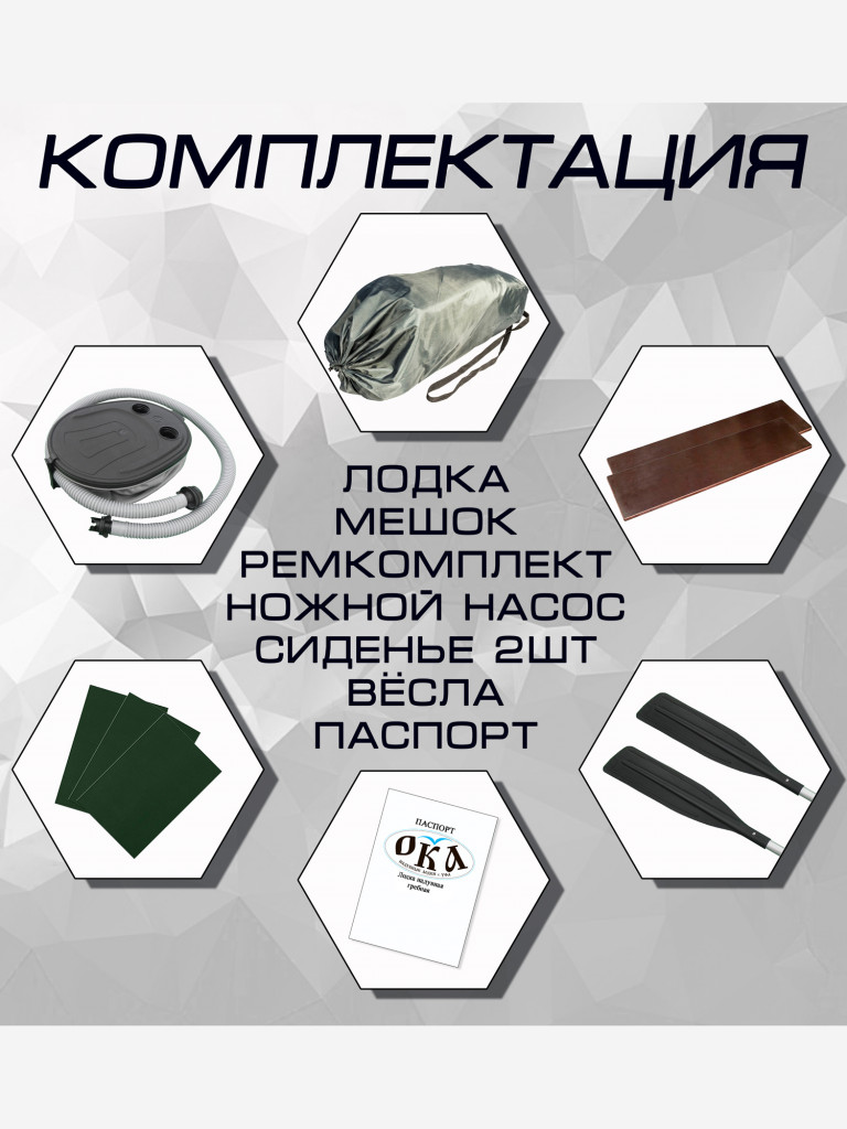Надувная лодка пвх Ока 2м Надувное дно (260 см) гребная под мотор, цвет зеленый, двухместная