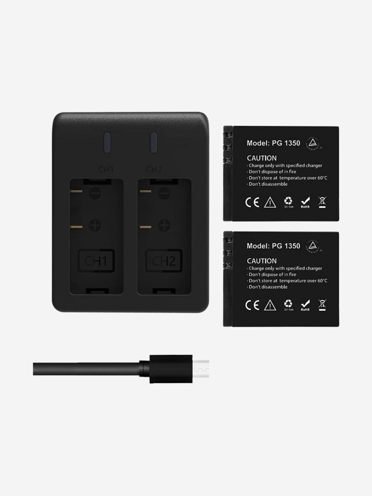 Аккумуляторные батареи для экшн-камеры AKASO Brave 7, 2 x1350 мАч с двойным зарядным устройством USB