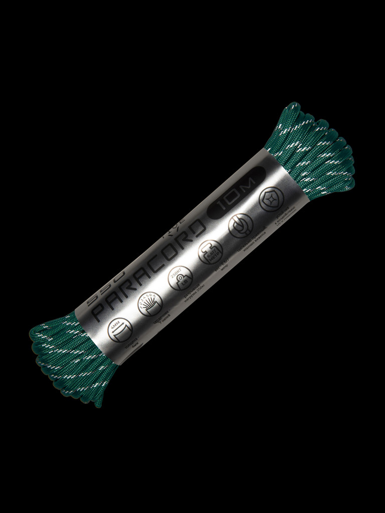 Паракорд 550 CORD nylon 10м RUS световозвращающий (emerald green)