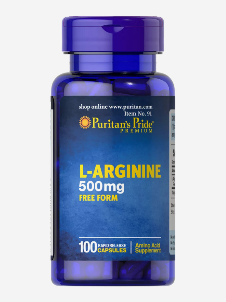 Аминокислота Puritan's Pride L-arginine 500 mg, 100 капcул