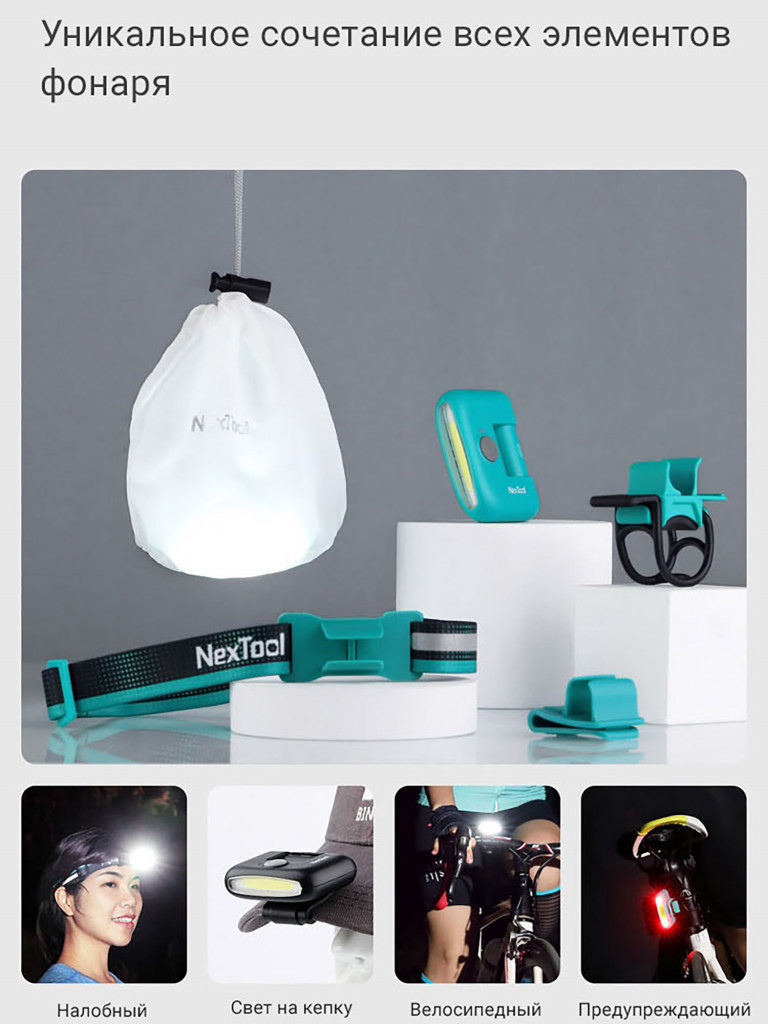 Фонарь налобный Nextool Multi Functional HeadLamp, 80 лм