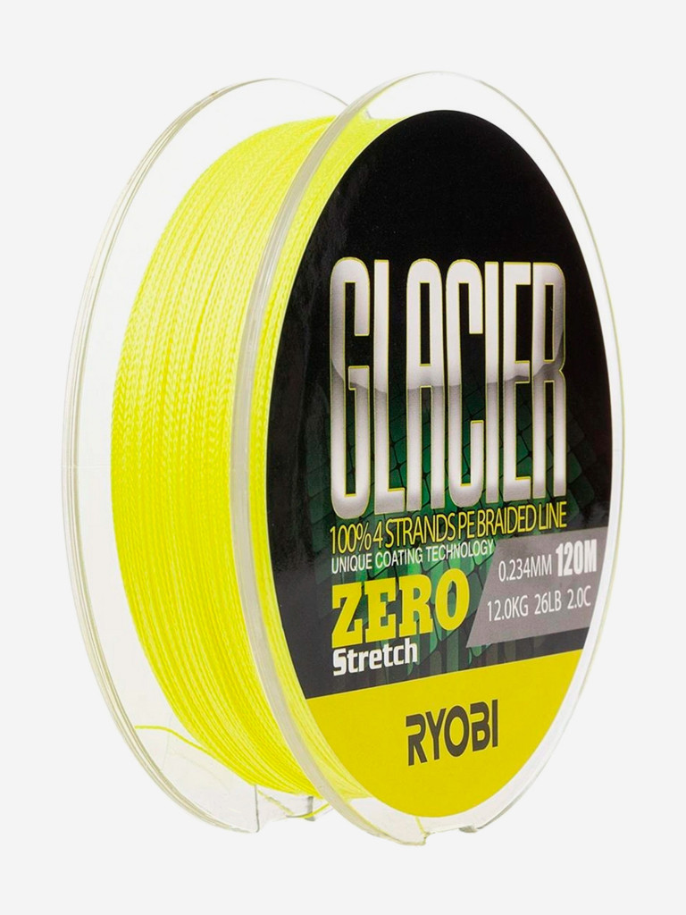 Шнур плетеный для рыбалки Ryobi GLACLER ZERO 120м, 0,234мм, 12кг, желтый