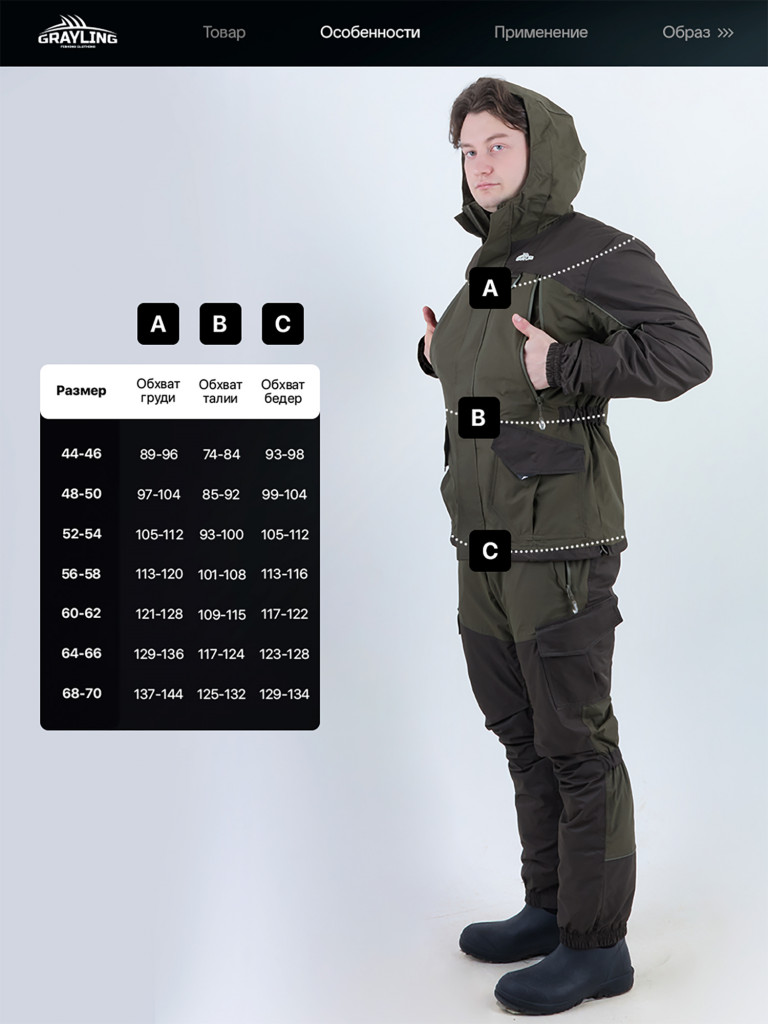 Костюм для рыбалки мужской Скат деми GRAYLING, хаки