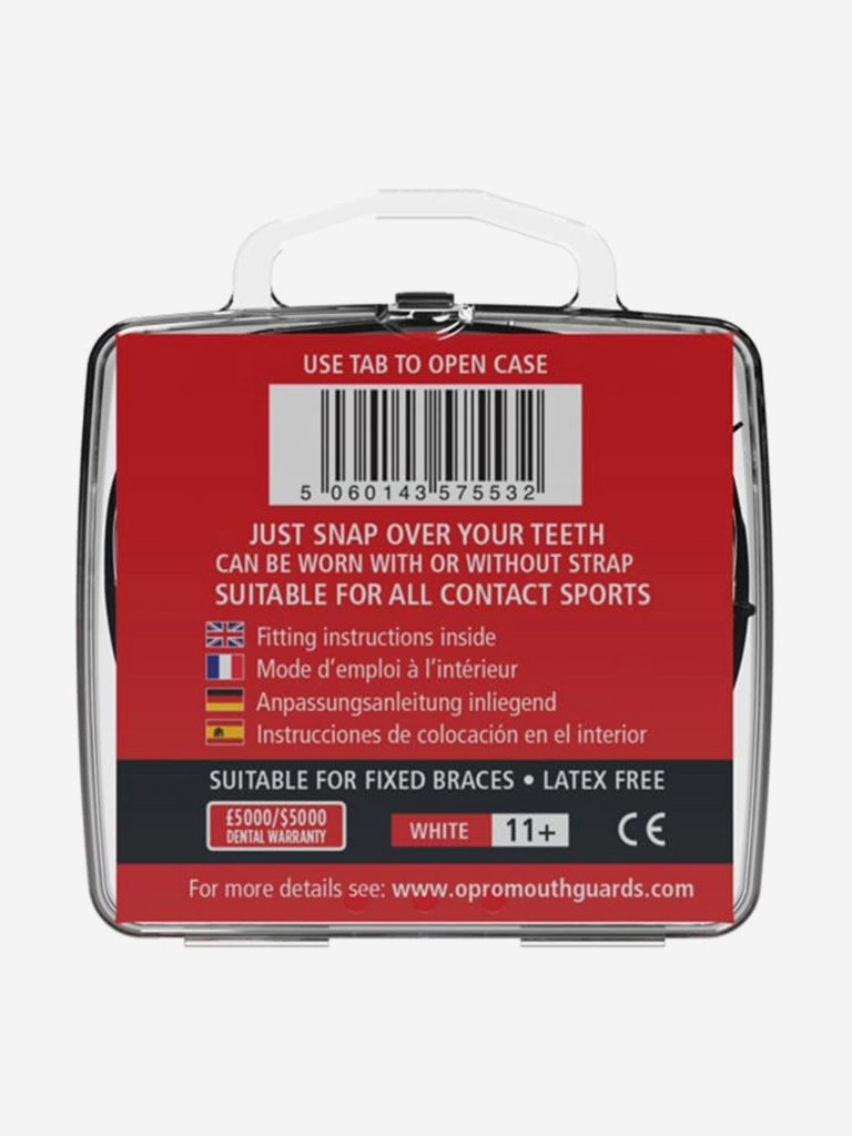 Боксерская капа для брекетов взрослая, однослойная, защитная для зубов OPRO Snap-Fit Braces - White
