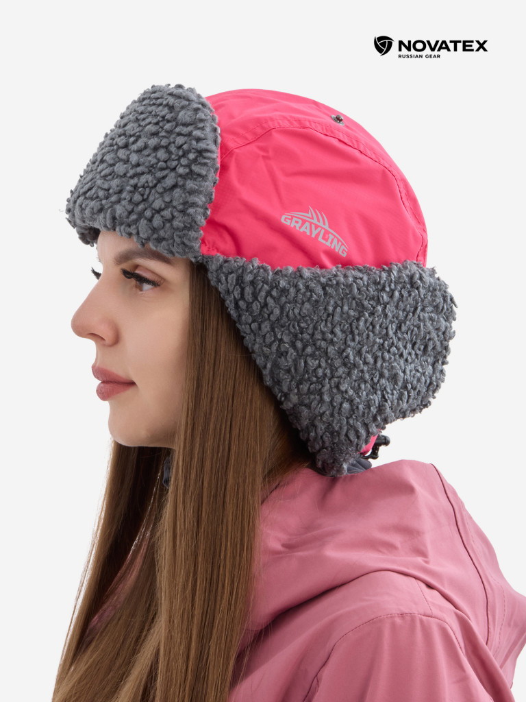 Шапка-ушанка для рыбалки и охоты Камчатка GRAYLING, фуксия