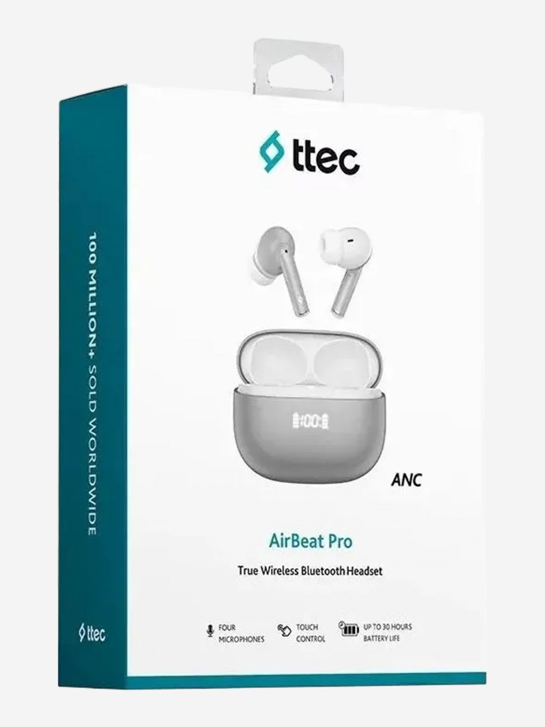 Наушники беспроводные TTEC AirBeat Pro ANC LCD TWS Bluetooth Headset. Цвет: серый