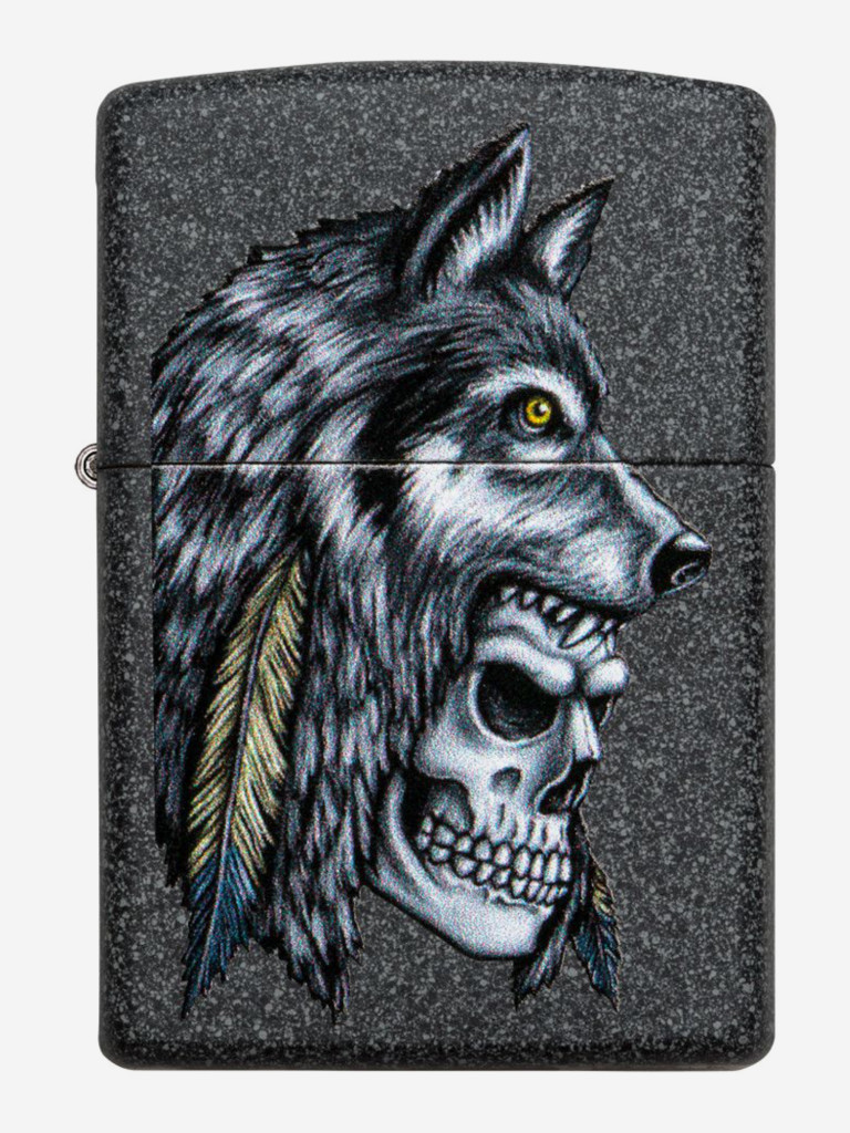 Зажигалка бензиновая ZIPPO 29863 Wolf Skull Feather