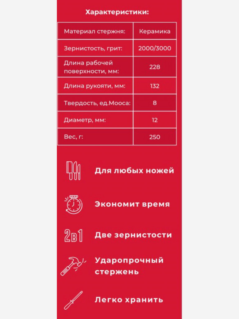 Мусат керамический TSPROF, 2 в 1 грит 2000 и 3000