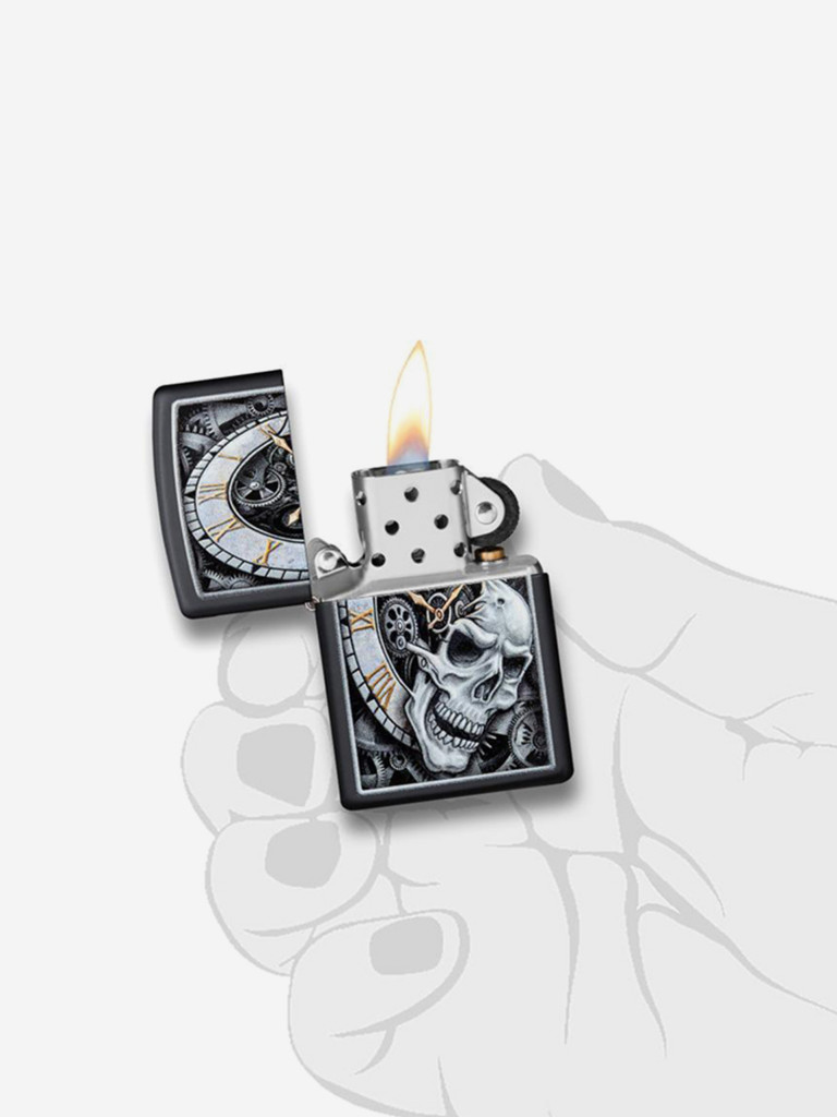 Зажигалка Zippo Skull Clock Design Black Matte