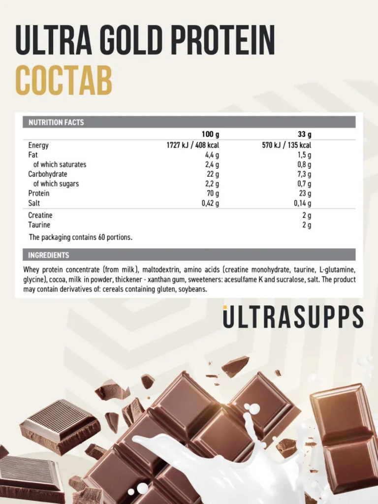 Протеин сывороточный UltraSupps Ultra Gold, 2 кг, шоколад