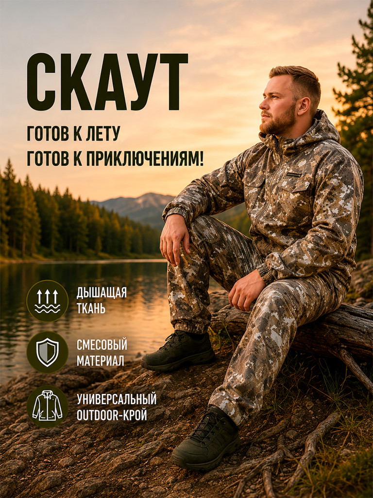 Костюм летний мужской для охоты и рыбалки Скаут ORION Active, Вяз