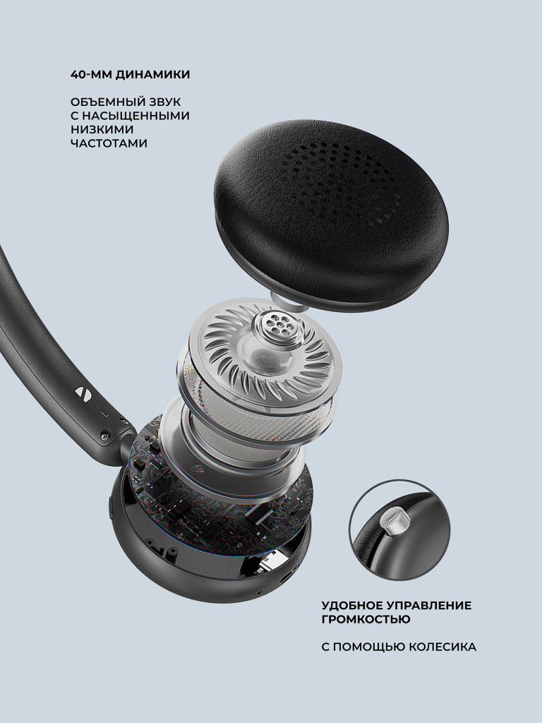Беспроводные накладные наушники Stereo Light, bluetooth 5.4, 300 мАч