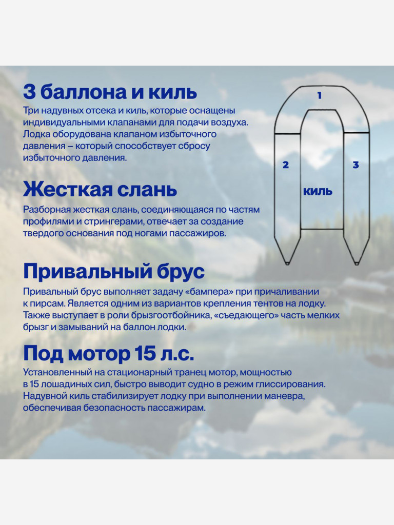 Лодка ПВХ под мотор надувная для рыбалки Лодки Поволжья 3400 СК (слань + киль) с жёстким полом и килем, серо-черная